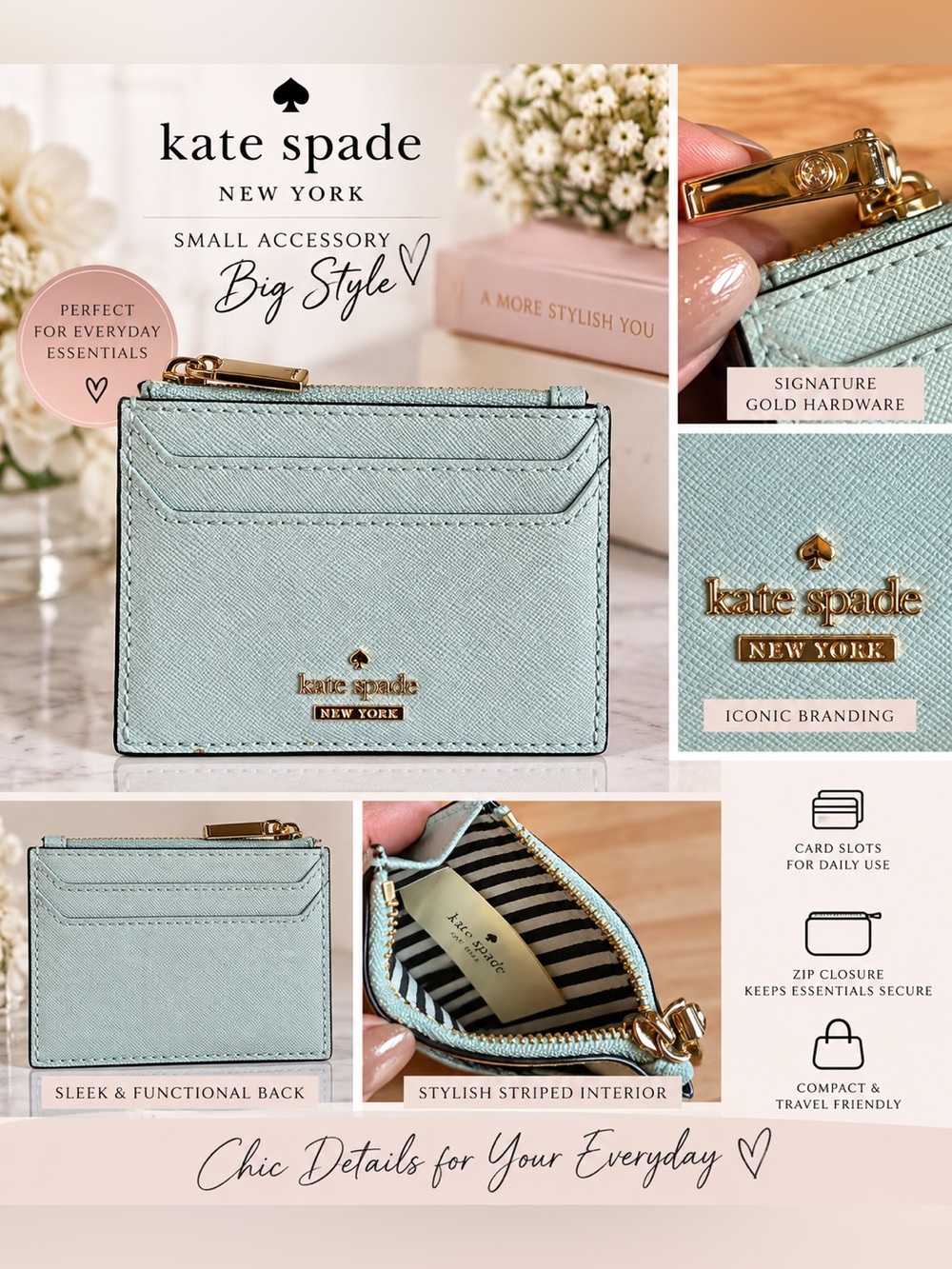 NWOT Kate Spade Saffiano Zip Card Holder